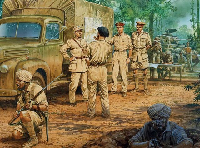 Retirada de Birmania, abril de 1942. General Bill Slim 1, junto a sus mandos en Yenangyang