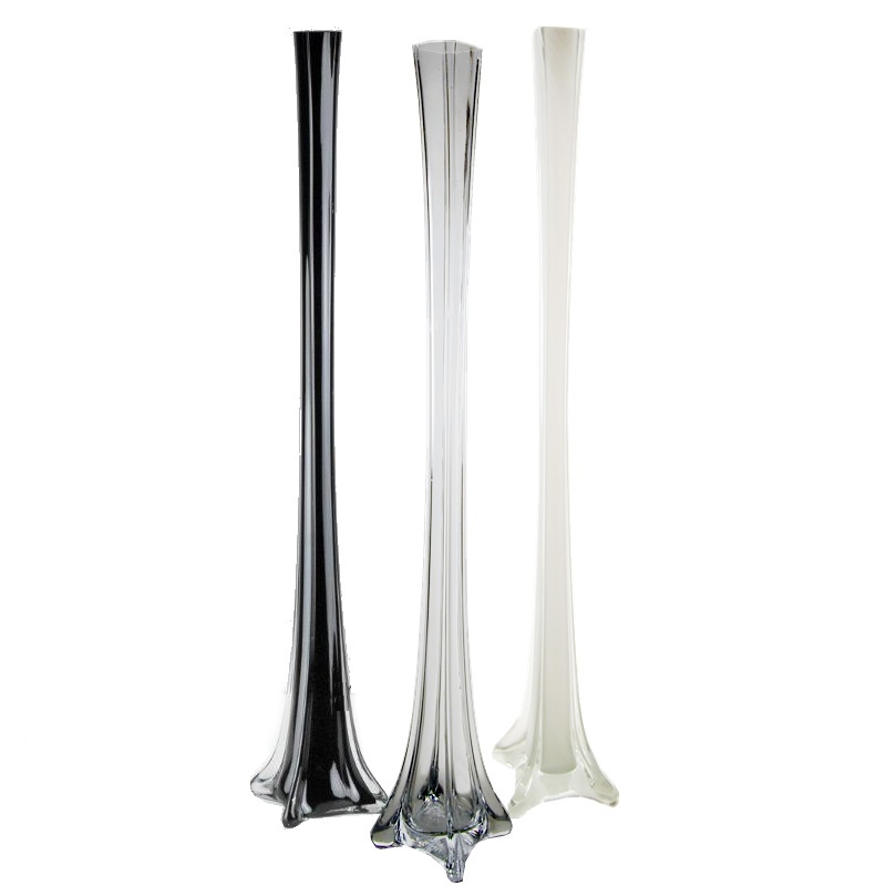 These tall glass vases are known as Eiffel Tower Vases